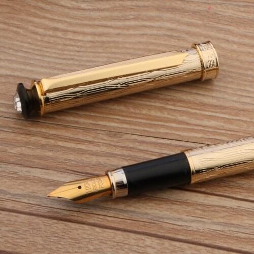Wing Sung Hppy 521 Fountain Pen Classic Golden Favorites Wave Diamond Stationery Office School Supplies Ink Pens