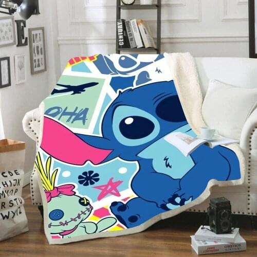 Throw blanket Cartoon Lilo & Stitch 3D Velvet Plush Blanket Bedspread For Kids Girls Sherpa Blanket Couch Quilt Cover Travel