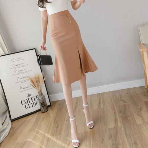 Plus Size 5xl Womens Mermaid Skirt Big Size 4xl Casual High Waist Khaki Skirt Korean Office Women Sexy Midi Skirts Jupe Femme