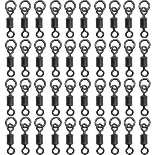 40pcs Matte Black Fishing Rolling Swivel With Solid Ring Carp Rigs Long Body Fishing Swivel Connectors For Carp Fishing