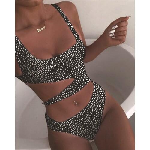 Sexy Women One Piece Swimsuit Female Swimwear Bandage Leopard Hollow Out Brazilian Bathing Suit Summer Beachwear Monokini