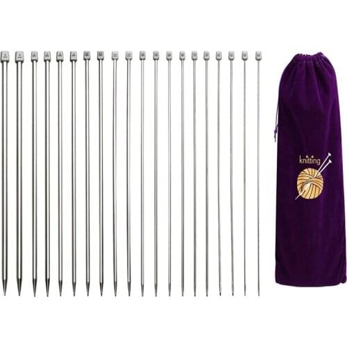 Knitting Needles, Straight Single Pointed Knitting Needles Kit, 22 Pcs Metal Short Knitting Pins and Handy Storage Bag