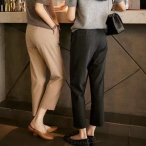 High-Waist Slim-fit Nine-point straight pants women spring-summer new temperament mercerized cotton fabric soft cool breathable