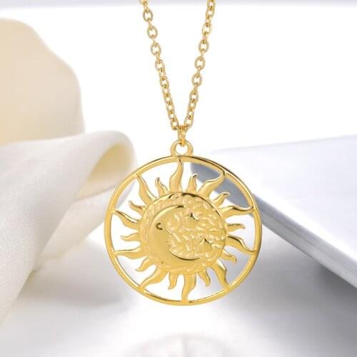Vintage Sun and Moon Stainless Steel Necklace For Women Boho Jewelry Gold Chain Necklaces Pendants Goth 2021
