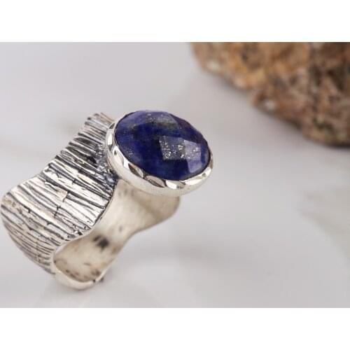 UM US JEWELRY Lapis Natural Gemstone 925 Sterling Silver Women 'S Ring