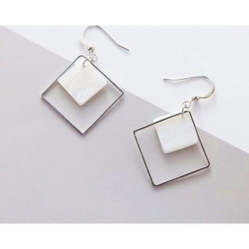 2021 New Cheap Simple Korean Natural White Times Square Earrings Earrings Women Simple Temperament Retro Geometric Earrings