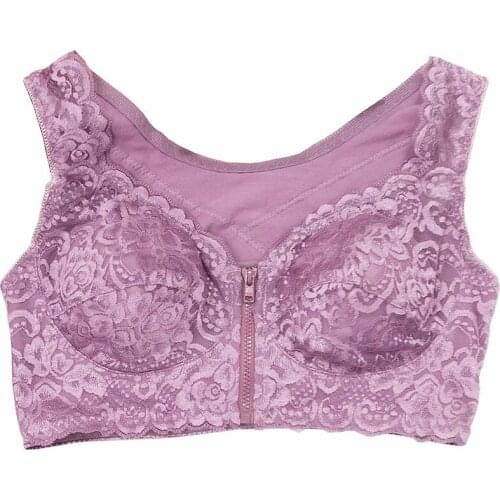 Plus Size M-4XL Front Closure Zipper Wire Free Bra Push Up Lace Bra Womens Bra