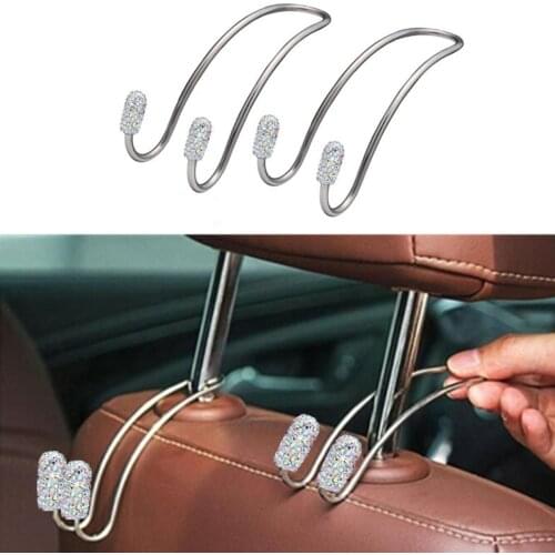 2Pcs/Set Luxurious Rhinestone Car Seat Hooks Cute Auto Headrest Hanger Holder Bags Purse Clothes Coats Storage Organizers Clips