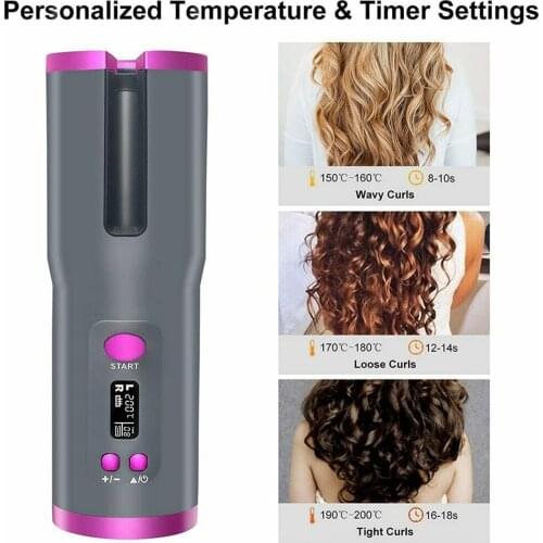 Automatic Rotating Hair Curler USB Rechargeable Curling Iron LED Display Temperature Adjustable Hairstyling Tool