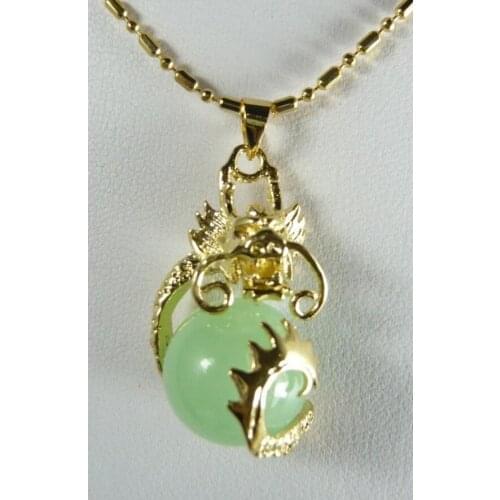 Free Shipping wholesale Chinese fancy design dragon inlay 12mm grass green Natural jade pendant jewelry