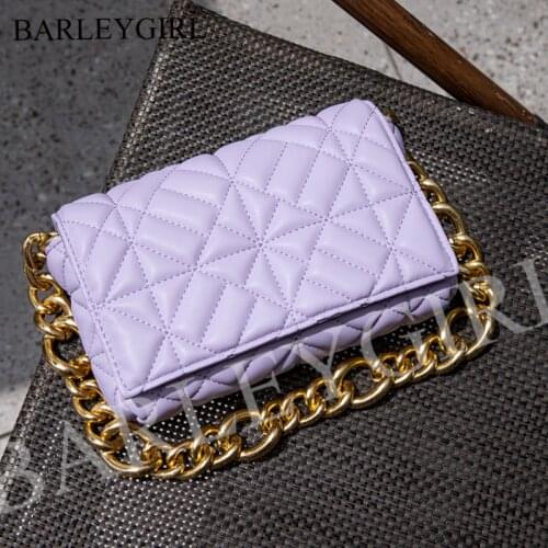 Barleygirl Branded Womens Shoulder Bags Thick Chain Quilted Shoulder Purses and Handbag Women Clutch Bags Ladies Hand Bag 2021