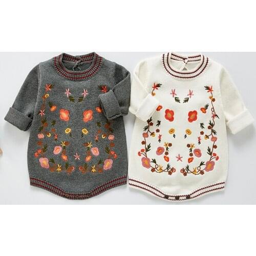 Toddler Baby Girl Knitting Romper Floral Embroidery Cotton Long Sleeve Infant Baby Girls Jumpsuit Spring Autumn Baby Clothes