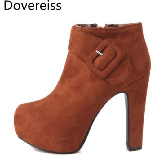 Dovereiss Fashion Womens Shoes Winter Elegant platform Concise yellow blue Mature Block heels Zipper Short boots big size 43