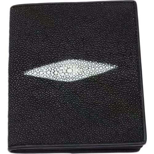 Thailand Genuine Skate Skin Male Black Short Clutch Purse Authentic Real Stingray Leather Men Small Trifold Wallet Card Holders