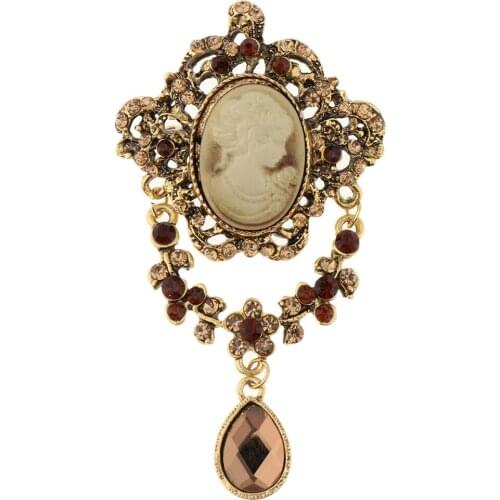 Beauty Profile Brooch Pin Inlay Crystal Badge Enamel Alloy Charm