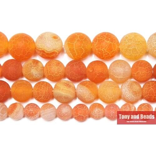 Natural Stone Frost Crab Orange Agates Round Loose Beads 6 8 10 12MM Pick Size For Jewelry Making