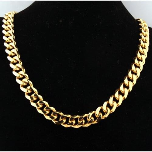 12mm Fashion Jewelry Stainless Steel Gold Tone Cuban Curb Chain Mens Womens Jewelry Necklace Or Bracelet Bangle Handmade 7-40"