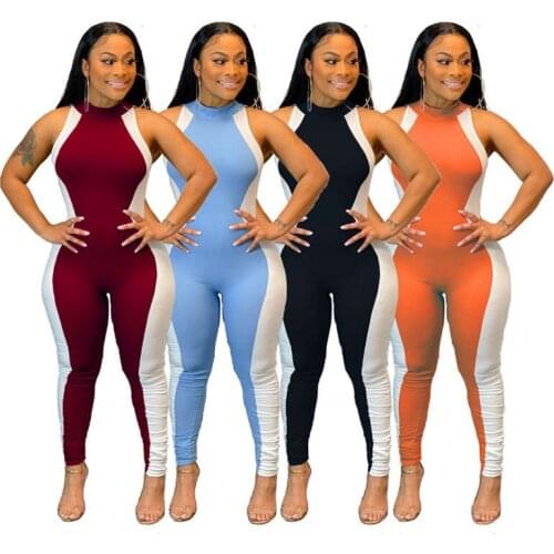 Summer Clothing Sexy Bodysuit Contrast Patchwork Slim Rompers Womens Jumpsuit One Piece Club Outfit Streetwear Wholesale Items