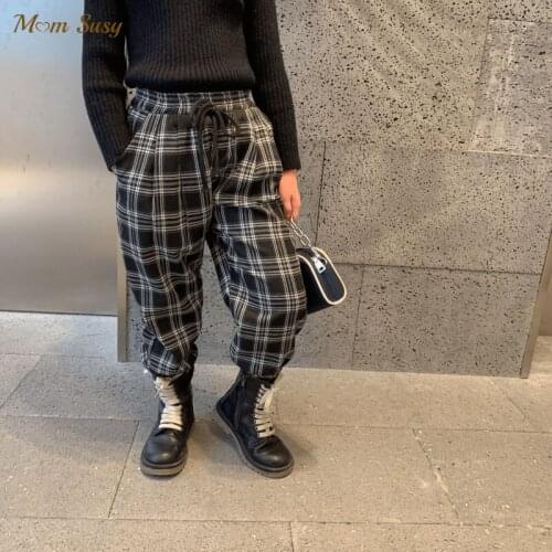 Fashion Baby Boy Girl Plaid Pant Loose Warm Fleece Lining Infant Toddler Child Casual Winter Trousers Winter Clothes 1-8Y