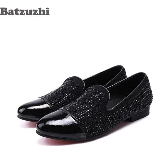 Batzuzhi 2018 Summer Men Shoes Men Casual Shoes Walking Shoes Crystal Black Genuine Leather Dress Shoes Wedding and Party, US12