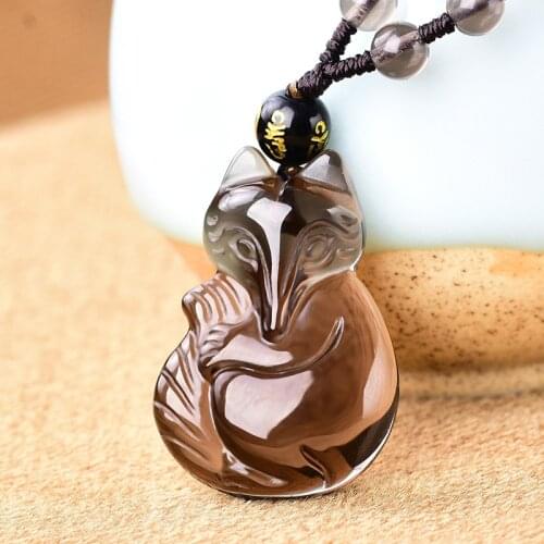 Men Necklace Pendant Ice Obsidian Fox Pendant Free Chain Gift for Female Fine Jade Jewelry
