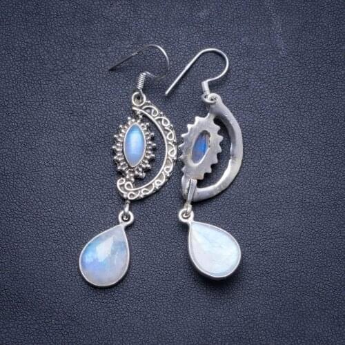 Natural Rainbow Moonstone Handmade Unique 925 Sterling Silver Earrings 2.25" X4562
