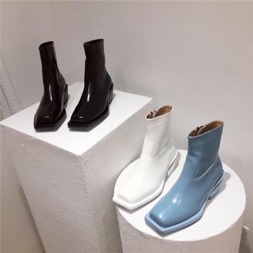 2020 New Womens Shoes European and American Style Square Head Thick Bottom Womens Shoes Short Boots Slim Womens Boots