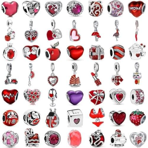 New Fashion Charm Original Red Series Love House Wine Glass Beads Suitable for Original Pandora Ladies Bracelet Jewelry Gift