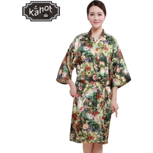 Salon Client Gown Robe Poppy Flower Pattern Black Smock Kimono Hairdressing Cape Dress Beauty SPA Hotel Barber Guest Cloth Gown