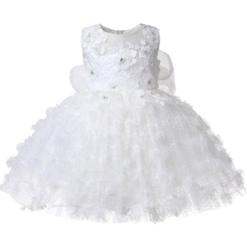 Baby Girl Baptism Dresses Appliques White Tulle Toddler Girl Christening Gown Infant Party Dress for Little Girl 1 Birthday