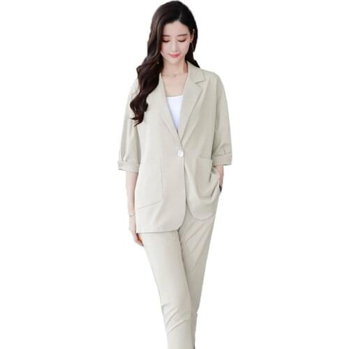 Casual Solid Women Pant Suits Notched Collar Blazer Jacket & Pencil Pant Female Suit Autumn 2019 High Quality Suit Leisure A857