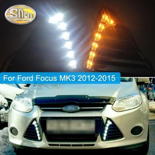 For Ford Focus 3 MK3 2012~2015 Daytime Running Light for Focus DRL LED Fog Lamp Cover With Yellow Turning Signal Functions