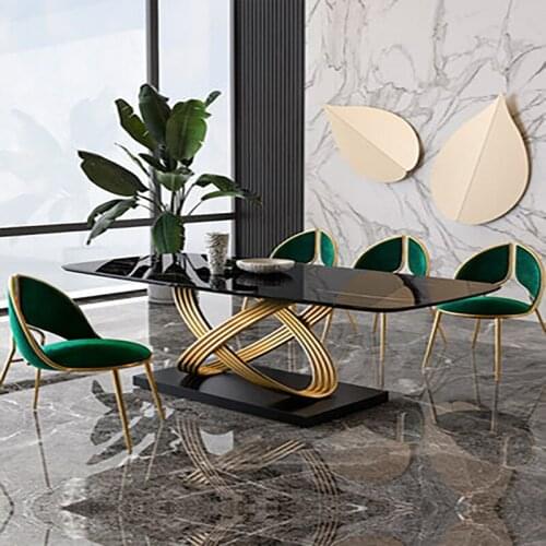 Light luxury bright rock slab countertop dining table combination small apartment simple modern household rectangular living