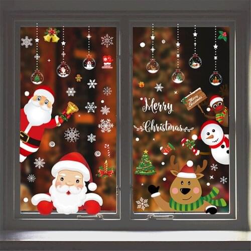 Christmas Stickers For windows Santa Claus Reindeer Snowflake Electrostatic Window Clings Kids Room Decorations Wall Stickers