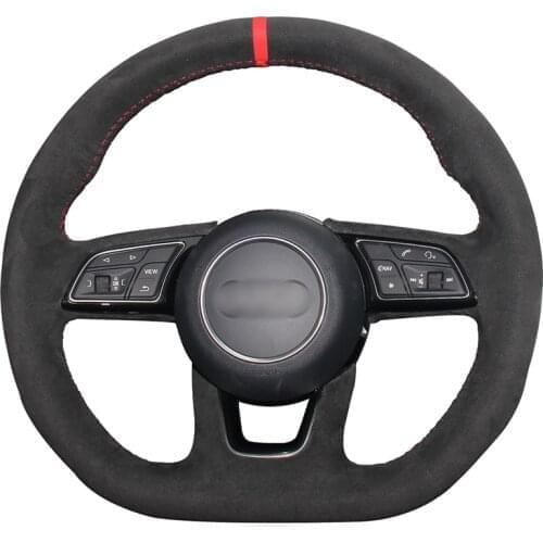 Hand-stitched Black Suede Car Steering Wheel Cover for Audi A1 (8X) Sportback A3 (8V) A4 (B9) Avant A5 (F5) Q2 2016