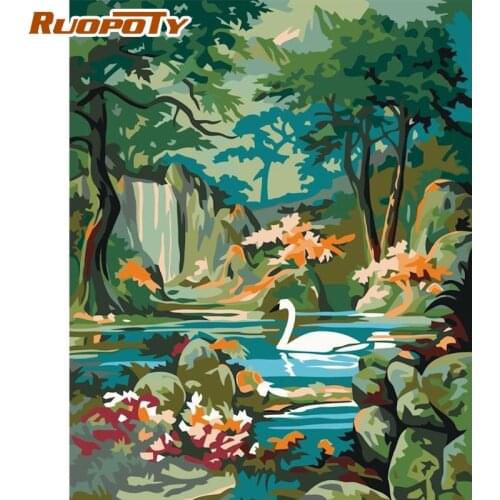 RUOPOTY DIY Painting By Numbers Kits 60x75cm Frame Acrylic Paint By Numbers For Adults Lake Landscape Modern Wall Home Decor