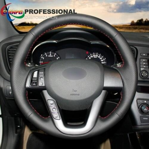 DIY Hand-Sewn Non-Slip Black Leather Car Steering Wheel Cover For Kia K5 Optima 2011-2013 Car Interior Accessories