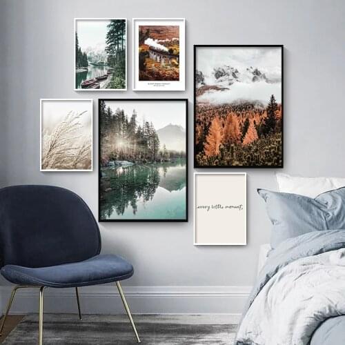 Scandinavian Mountain Lake Boat Canvas Painting Print Posters Nordic Forest Sunshine Nature Landscape Art Pictures Room Decor