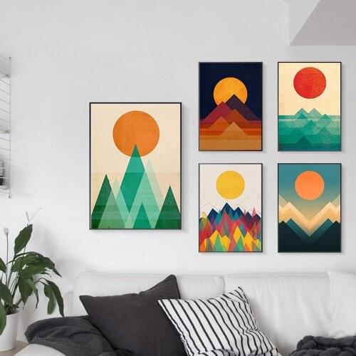 Modern Geometric Abstract Sun Sunrise Canvas Painting Sea Sunrise Landscape Poster Home Wall Art Decorative painting Pictures
