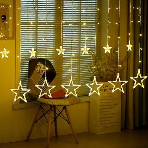 2.5m 12 LED Star Lights String Twinkle Garlands EU/US Plug Christmas Lamps Holiday Party Wedding Decorative Fairy Lights