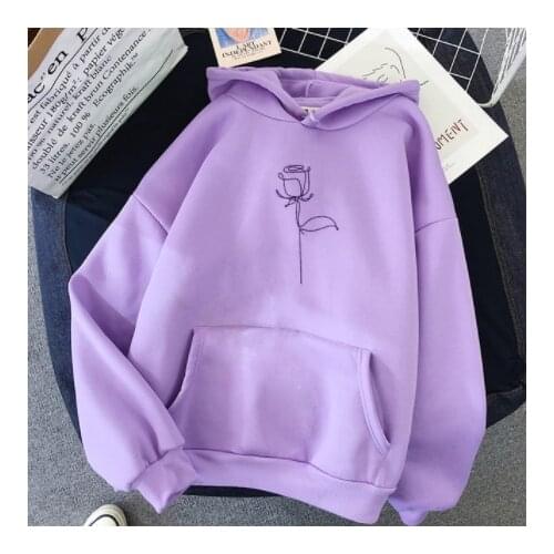 Oversized Rose Gedrukt Hoodies Sweatshirts Vrouwen Lange Mouwen Casual Herfst Winter Warm Truien Zakken Plus Fluwelen Hoodie