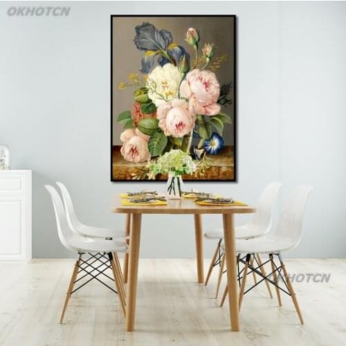 Vintage Oil Drawing Wall Art Poster Restaurant Home Decoration Printing Canvas Painting Flower Pictures For Living Room Bedroom