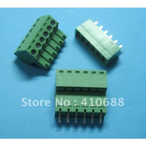 6pin/way Pitch 3.5mm Screw Terminal Block Connector Green Color T Type with pin 50 pcs