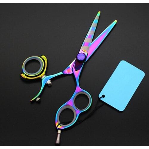 Upscale professional Japan steel 5.5 inch rainbow Fly rotation cutting hair scissors barber makas shears hairdressing scissors