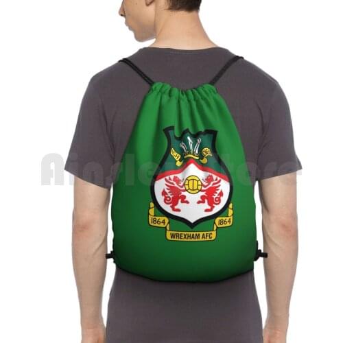 Wrexham Logo Backpack Drawstring Bags Gym Bag Waterproof Wrexham Football Team Logo Footy Swans Wales Welsh Town Vintage