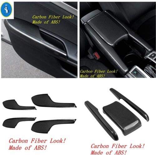 Yimaautotrims Door Armrest Decoration / Armrest Box Storage Molding Cover Kit Trim For Honda Civic 2016 - 2020 Carbon Fiber ABS