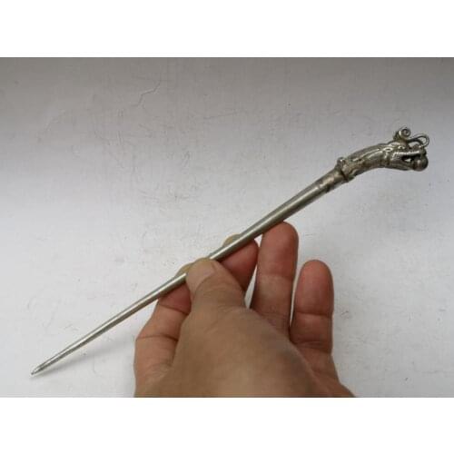 YIZHU CULTUER ART Collection Old Chinese Tibet Silver Hand-made Dragon Hairpin Hair Decoration