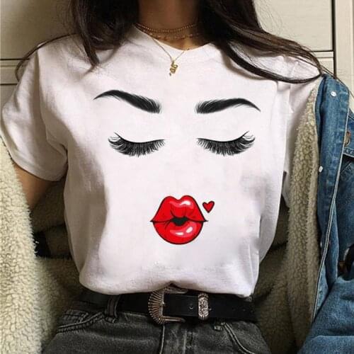 WVIOCE Fashion Personality Eyebrows Mouth Graphic Print T-shirt Women Sexy Summer Short Sleeved Top Harajuku Streetwear 29728