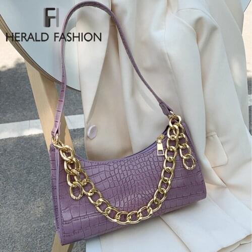 Crocodile Pattern PU Leather Armpit Bag For Women 2020 Solid Color Chain Shoulder Handbags Female Causal Fashion Small Purse Bag