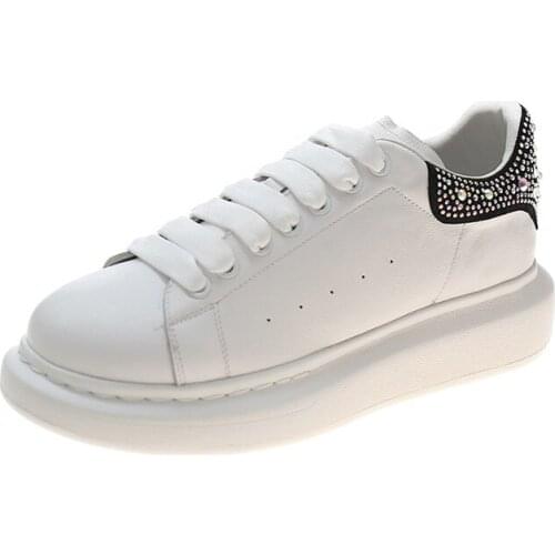 2021 Women Sneakers First Layer Leather White Shoes Thick Bottomed Round Head Casual Comfortable Student Shoes